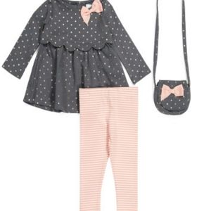 Maggie & Zoe  Infant Girls 2 piece bow tunic legging set with purse